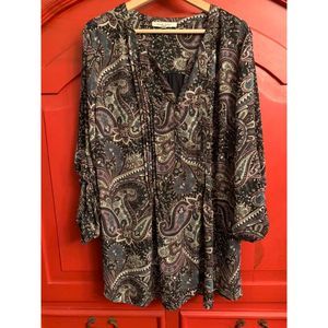 Black Rain 3X Gorgeous Paisley Blouse Dressy Plum Black Tunic Top Shirt Plus EUC